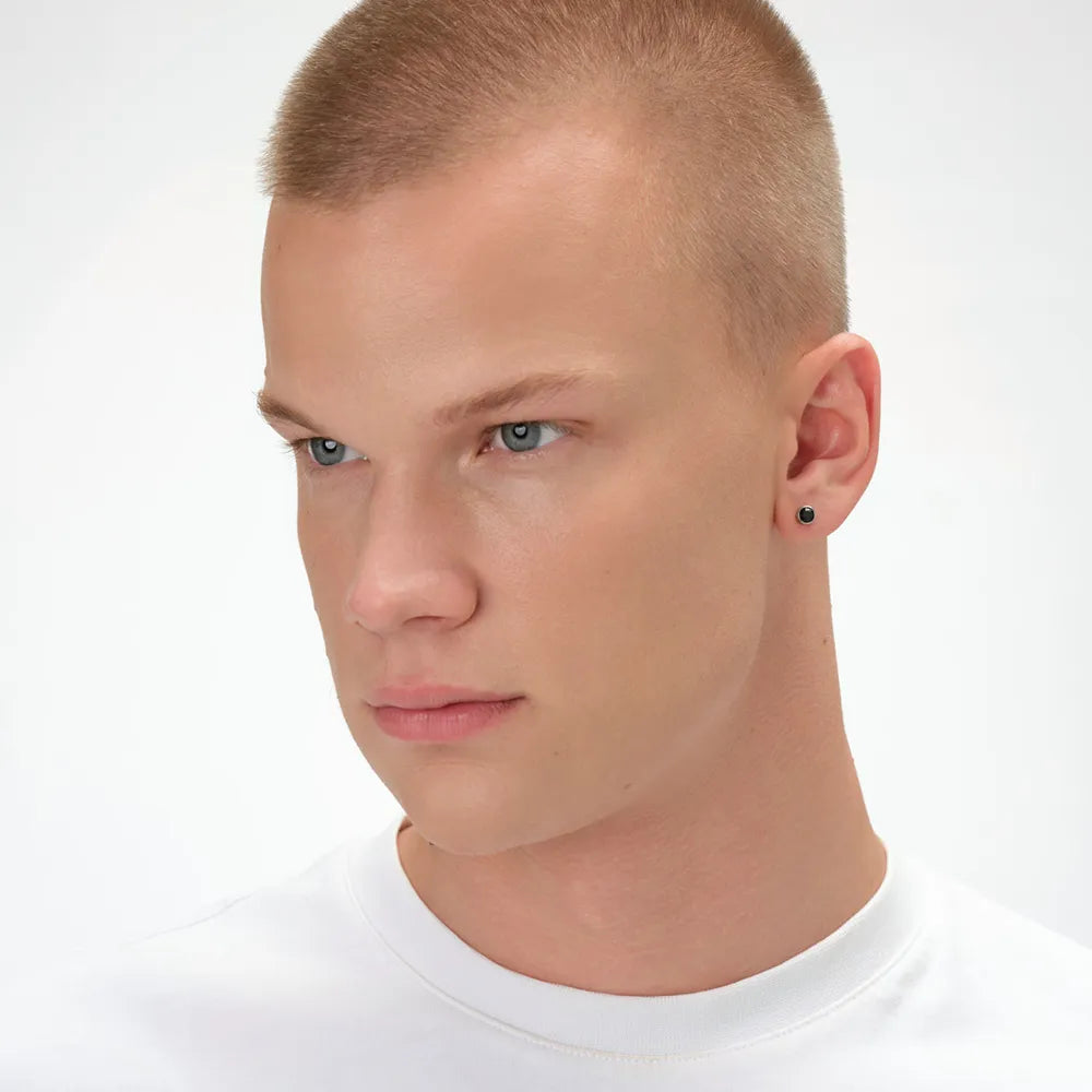 Surgical Steel Ear Piercing Studs - Pearl Black Onyx