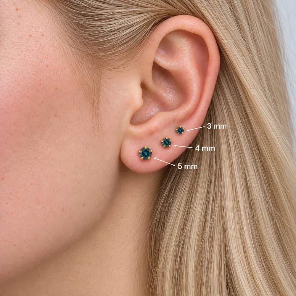 Gold Plated Surgical Steel Ear Piercing Studs - Birthstar Blue Zircon Hypoallergenic