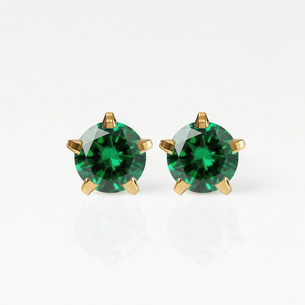 Altın Kaplama Cerrahi Çelik Kulak Delme Küpesi - Birthstar Emerald Alerji Yapmayan (Çift)