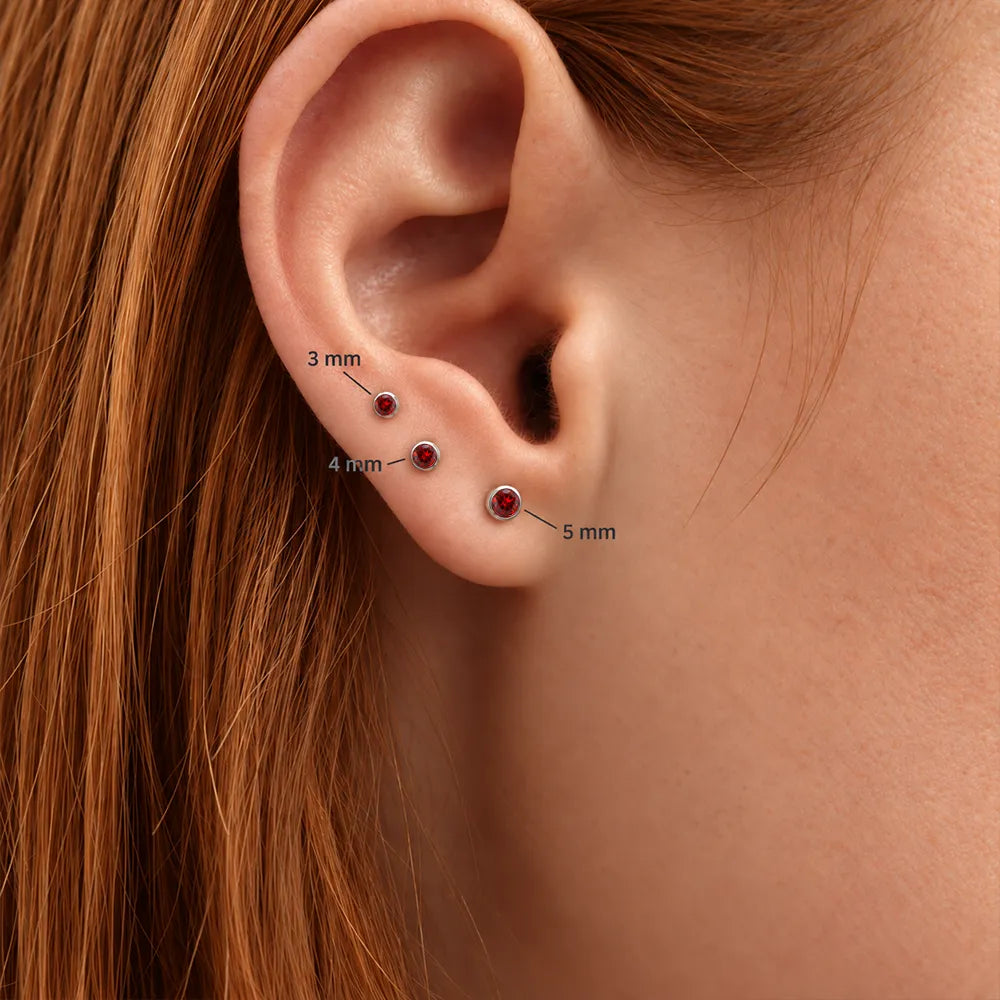Surgical Steel Ear Piercing Studs - Birthstone Ruby Hypoallergenic