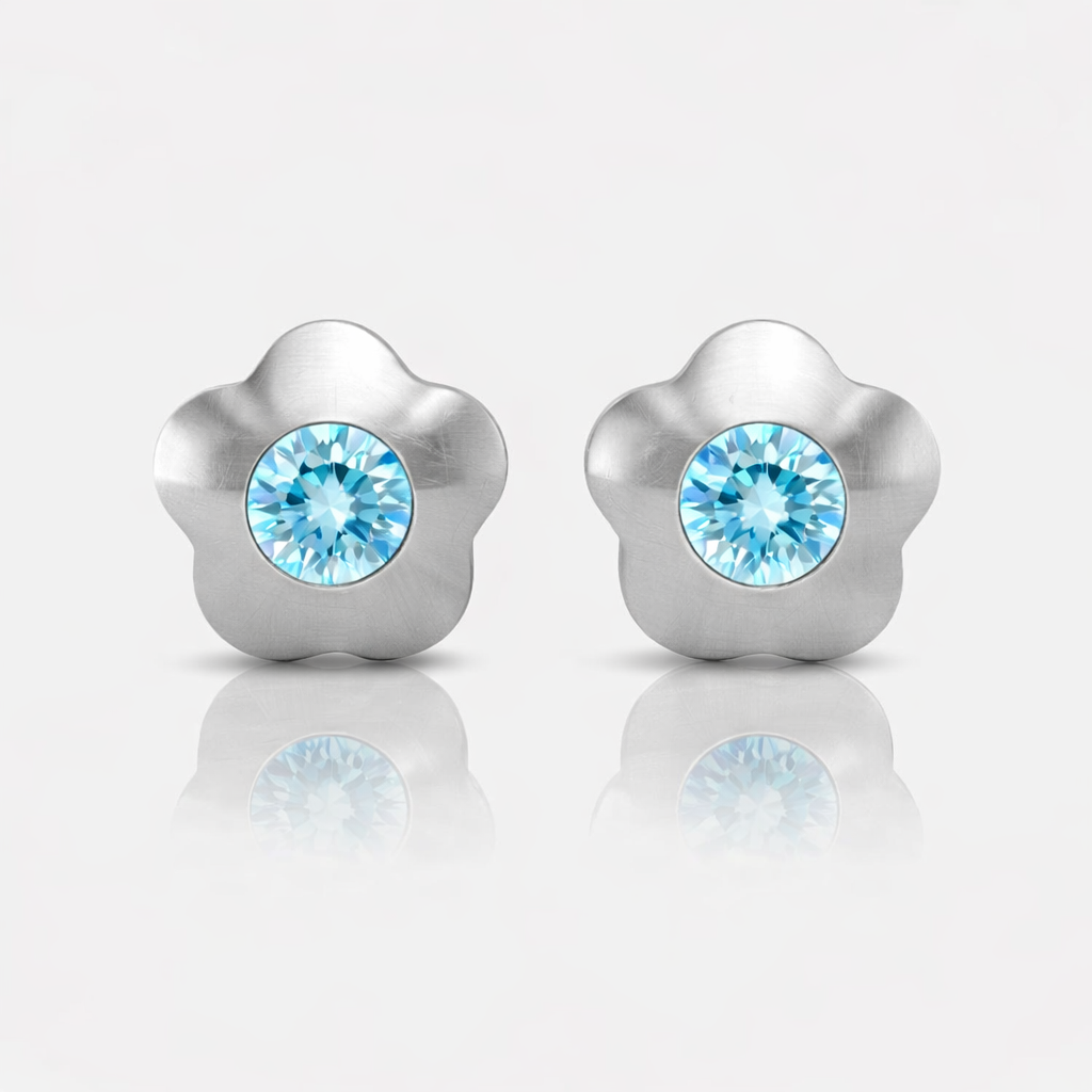 Cerrahi Çelik Kulak Delme Küpesi - Flowerlite Aquamarine Alerji Yapmayan
