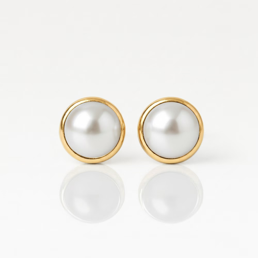 Altın Kaplama Cerrahi Çelik Kulak Delme Küpesi - Pearl Alerji Yapmayan (Çift)