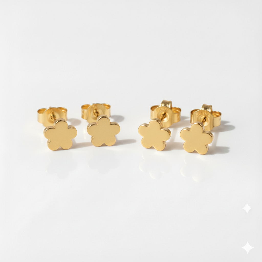 Altın Kaplama Cerrahi Çelik Kulak Delme Küpesi - Shape Flower Alerji Yapmayan (Çift)