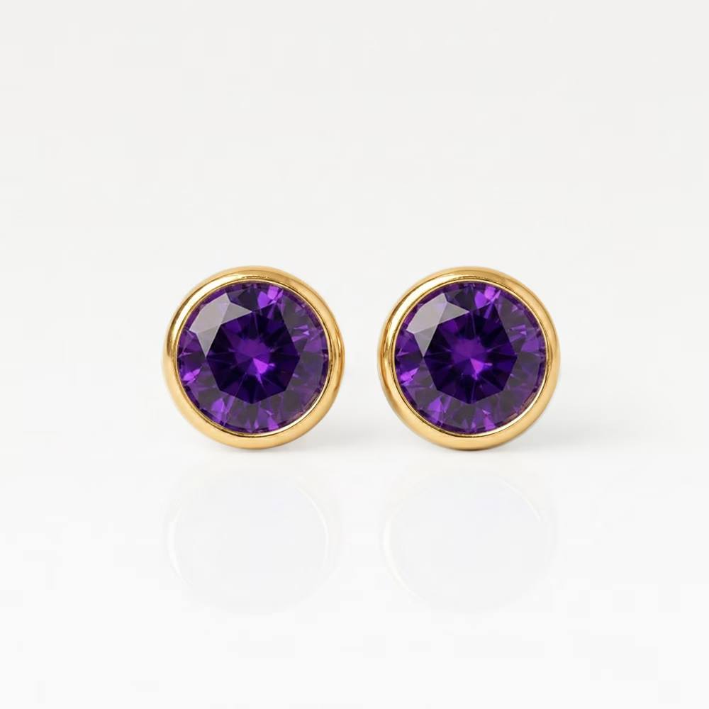 Cerrahi Çelik Kulak Delme Küpesi - Birthstone Amethyst Alerji Yapmayan (Çift)