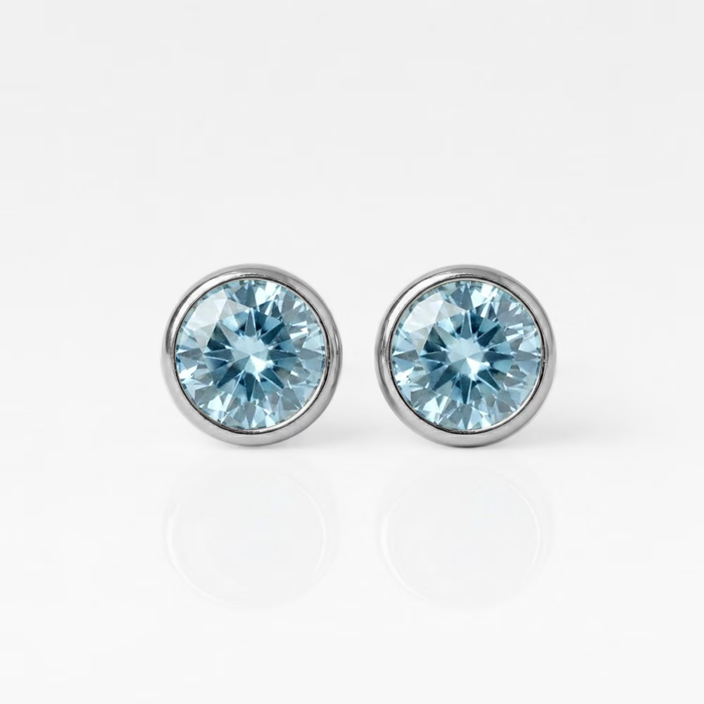 Cerrahi Çelik Kulak Delme Küpesi - Birthstone Aquamarine Alerji Yapmayan (Çift)