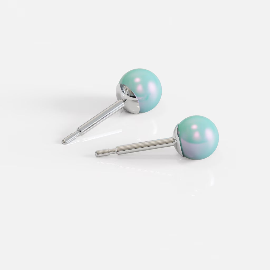 Cerrahi Çelik Kulak Delme Küpesi - Pearl Blue Alerji Yapmayan (Çift)