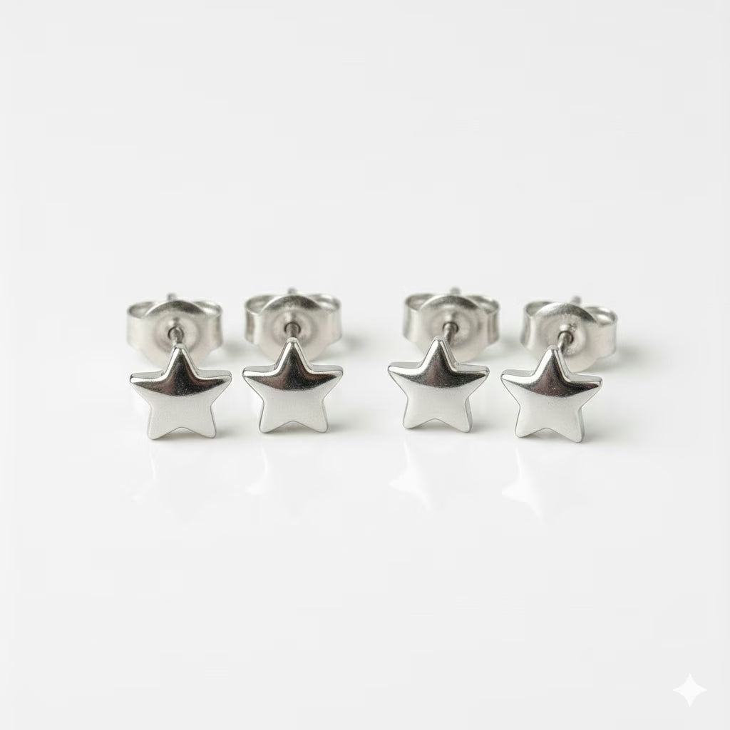 Cerrahi Çelik Kulak Delme Küpesi - Shape Star Alerji Yapmayan (Çift)