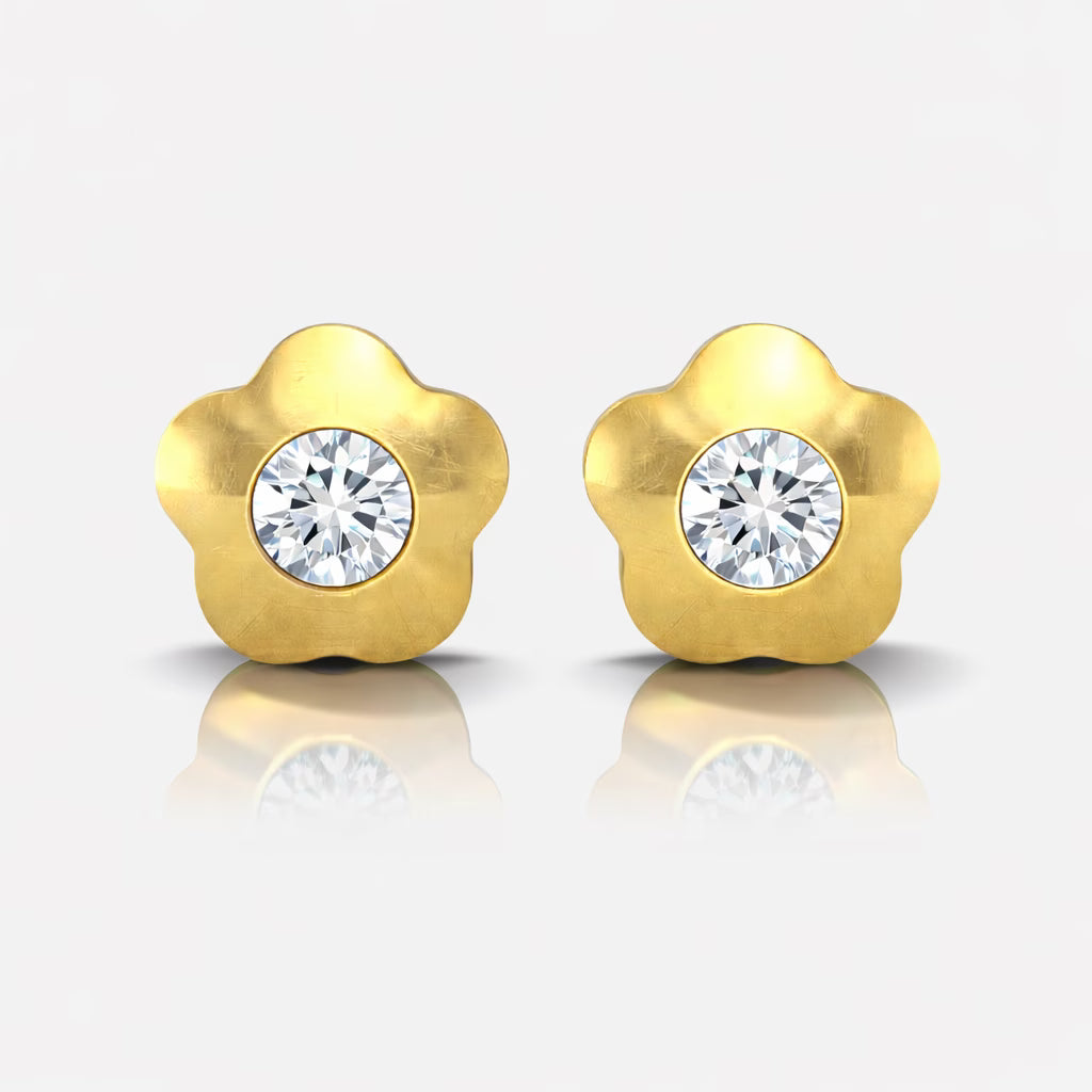 Altın Kaplama Cerrahi Çelik Kulak Delme Küpesi - Flowerlite Crystal Alerji Yapmayan (Çift)