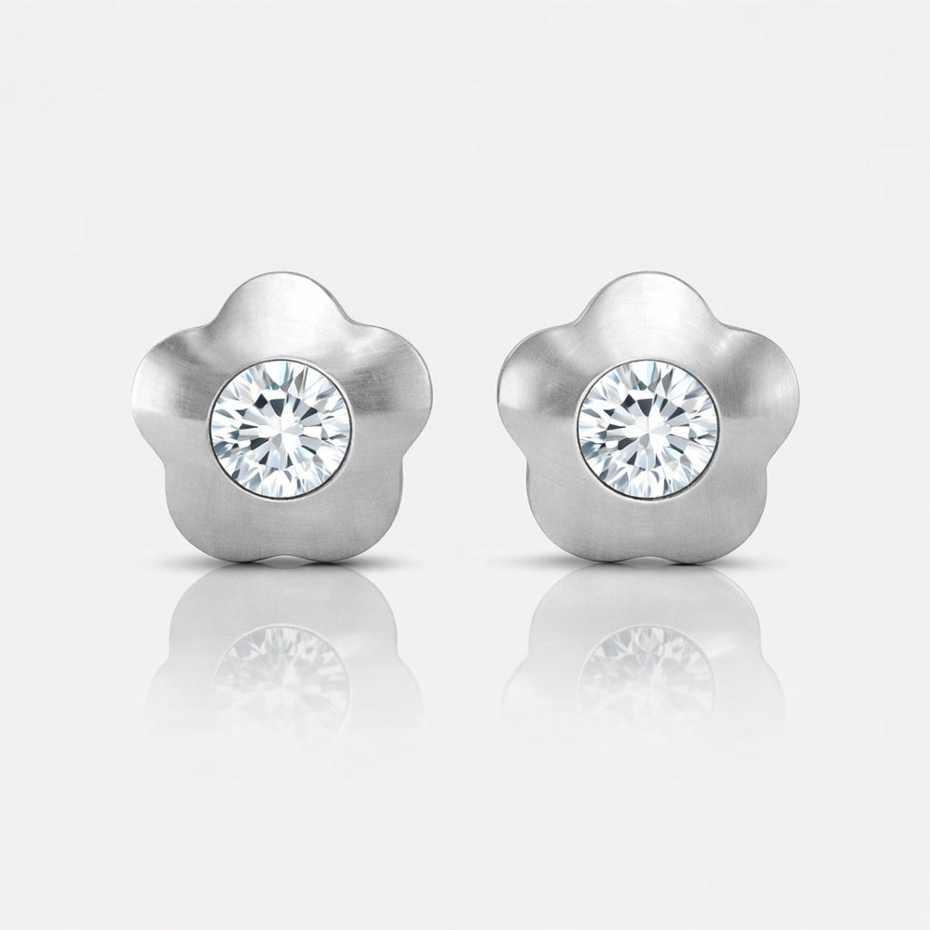 Cerrahi Çelik Kulak Delme Küpesi - Flowerlite Crystal Alerji Yapmayan (Çift)