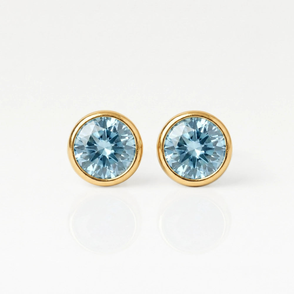 Gold Plated Surgical Steel Ear Piercing Studs - Birthstone Aquamarine Hypoallergenic