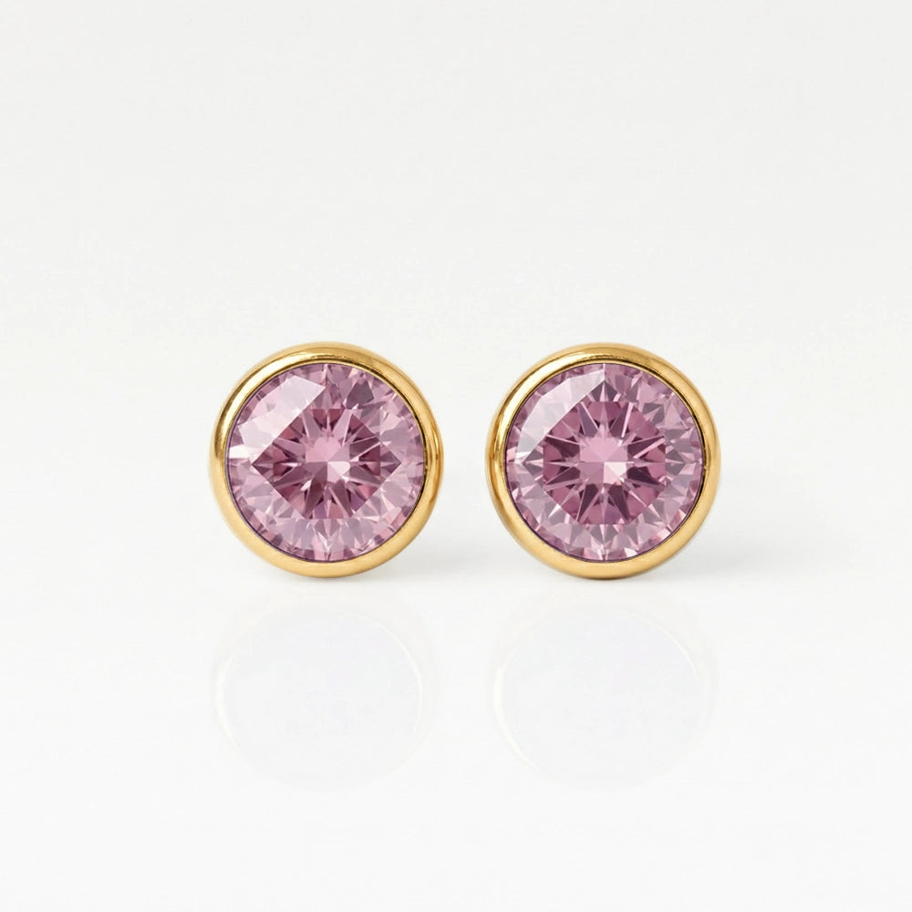 Серьги для прокола ушей с золотым покрытием - Birthstone Light Rose Гипоаллергенный (пара)
