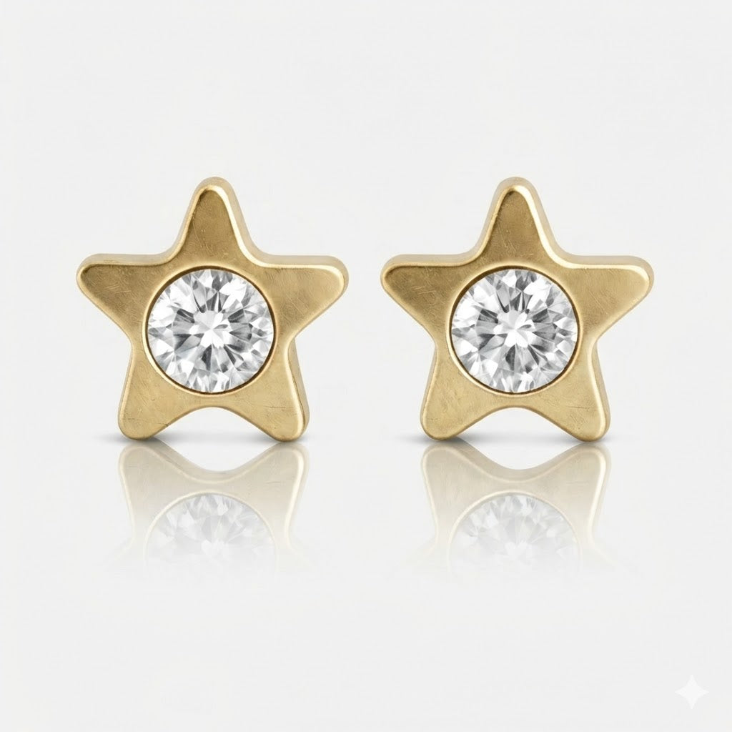 Altın Kaplama Cerrahi Çelik Kulak Delme Küpesi - Starlite Crystal Alerji Yapmayan