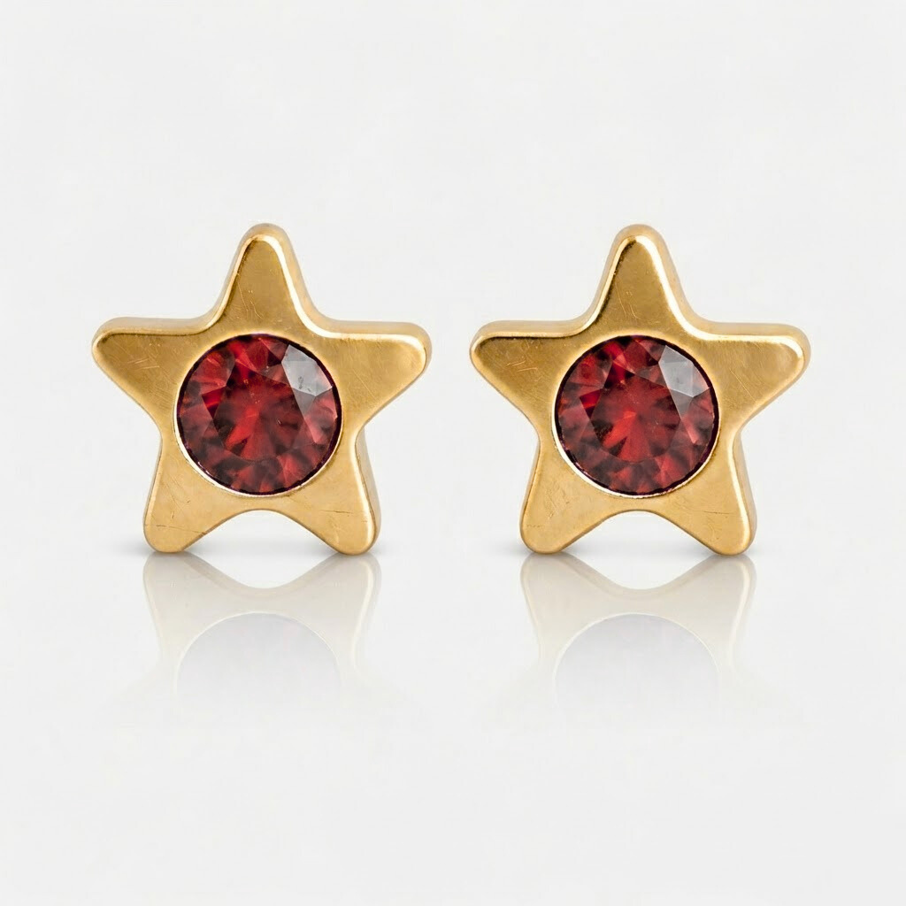 Gold Plated Surgical Steel Ear Piercing Studs - Starlite Garnet Hypoallergenic (Pair)