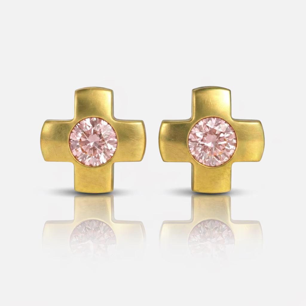Altın Kaplama Cerrahi Çelik Kulak Delme Küpesi - Crosslite Light Rose Alerji Yapmayan (Çift)