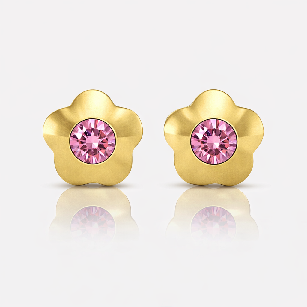 Altın Kaplama Cerrahi Çelik Kulak Delme Küpesi - Flowerlite Rose Alerji Yapmayan (Çift)