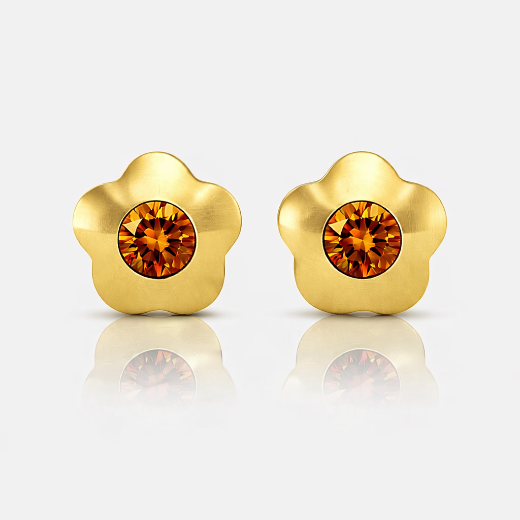 Altın Kaplama Cerrahi Çelik Kulak Delme Küpesi - Flowerlite Topaz Alerji Yapmayan (Çift)