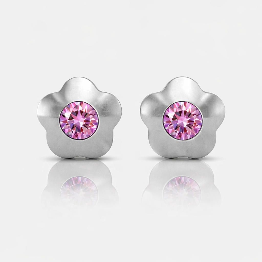 Cerrahi Çelik Kulak Delme Küpesi - Flowerlite Light Rose Alerji Yapmayan (Çift)