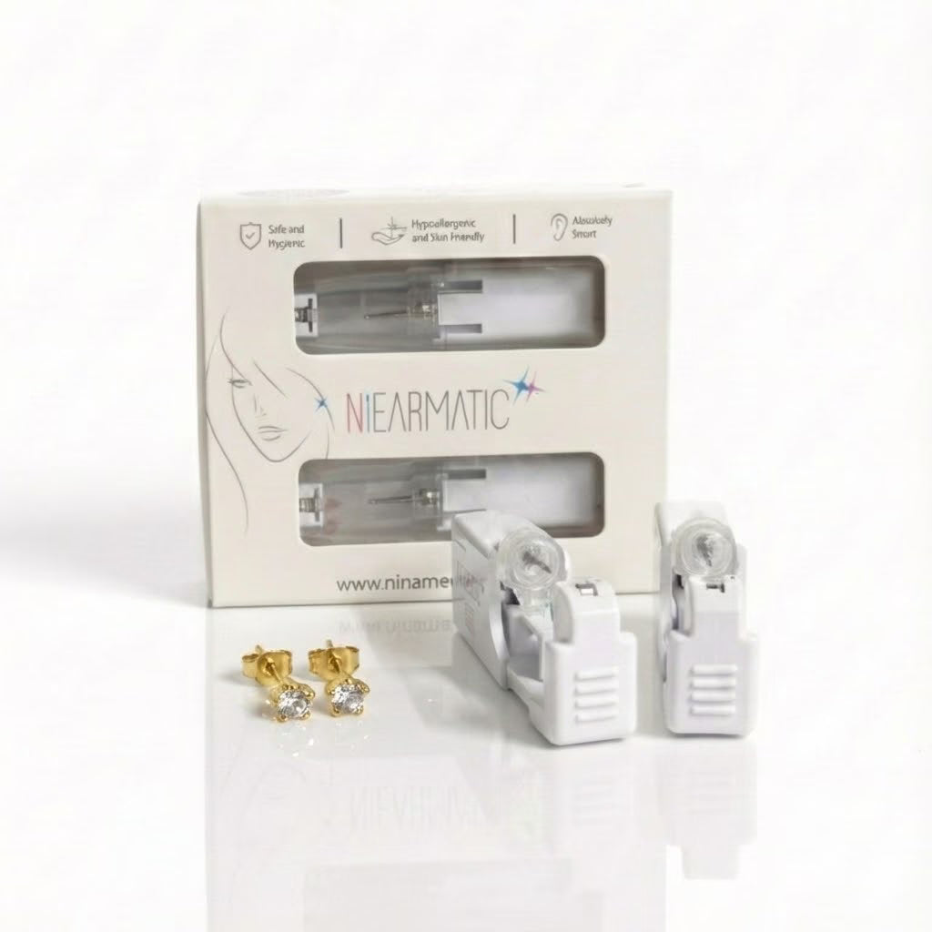 Niearmatic Tek Kullanımlık Kulak Delme Kiti - Gold Plated Birthstar Crystal Küpe