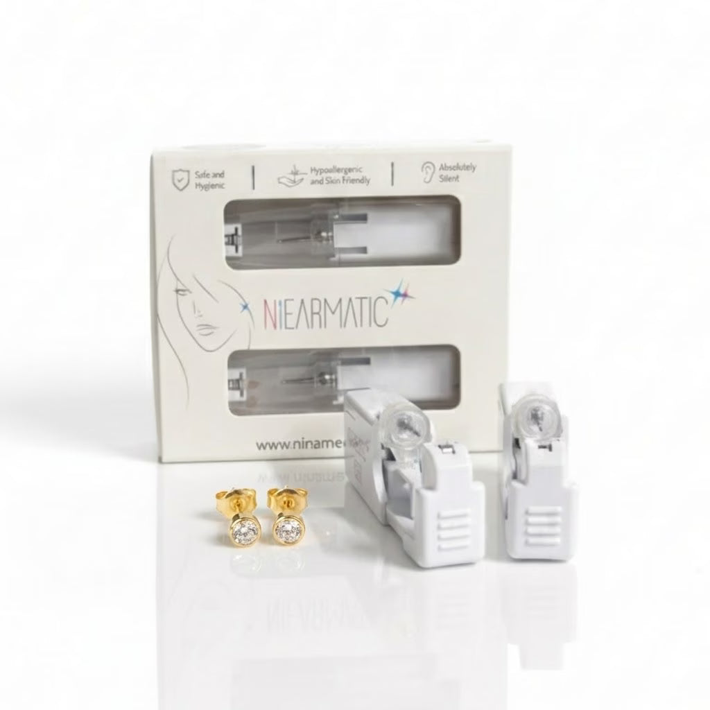 Niearmatic Tek Kullanımlık Kulak Delme Kiti - Gold Plated Birthstone Crystal Küpe