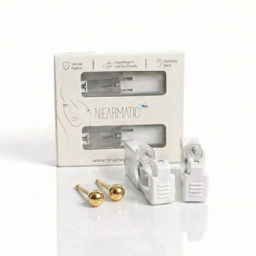 Niearmatic Tek Kullanımlık Kulak Delme Kiti - Gold Plated Shape Ball Küpe