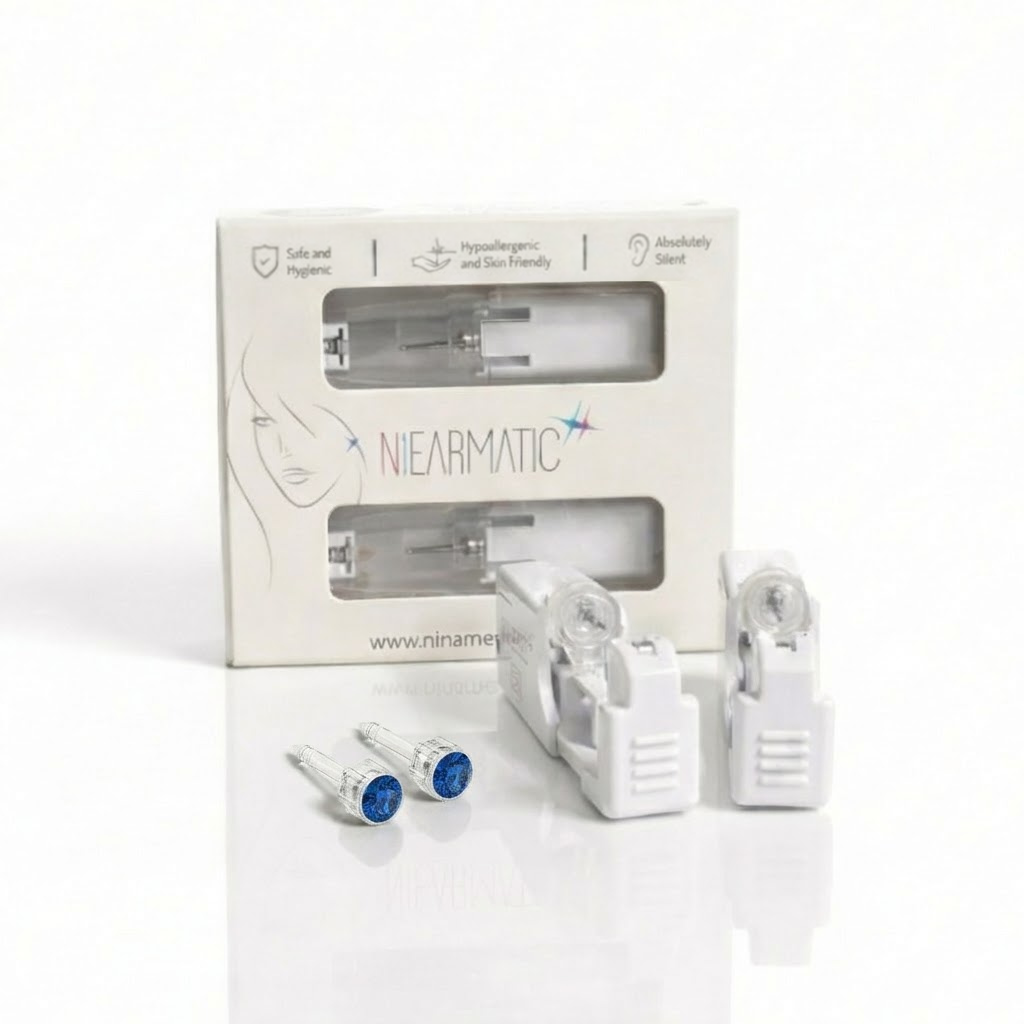 Niearmatic Tek Kullanımlık Kulak Delme Kiti - Medical Plastic Sapphire Küpe