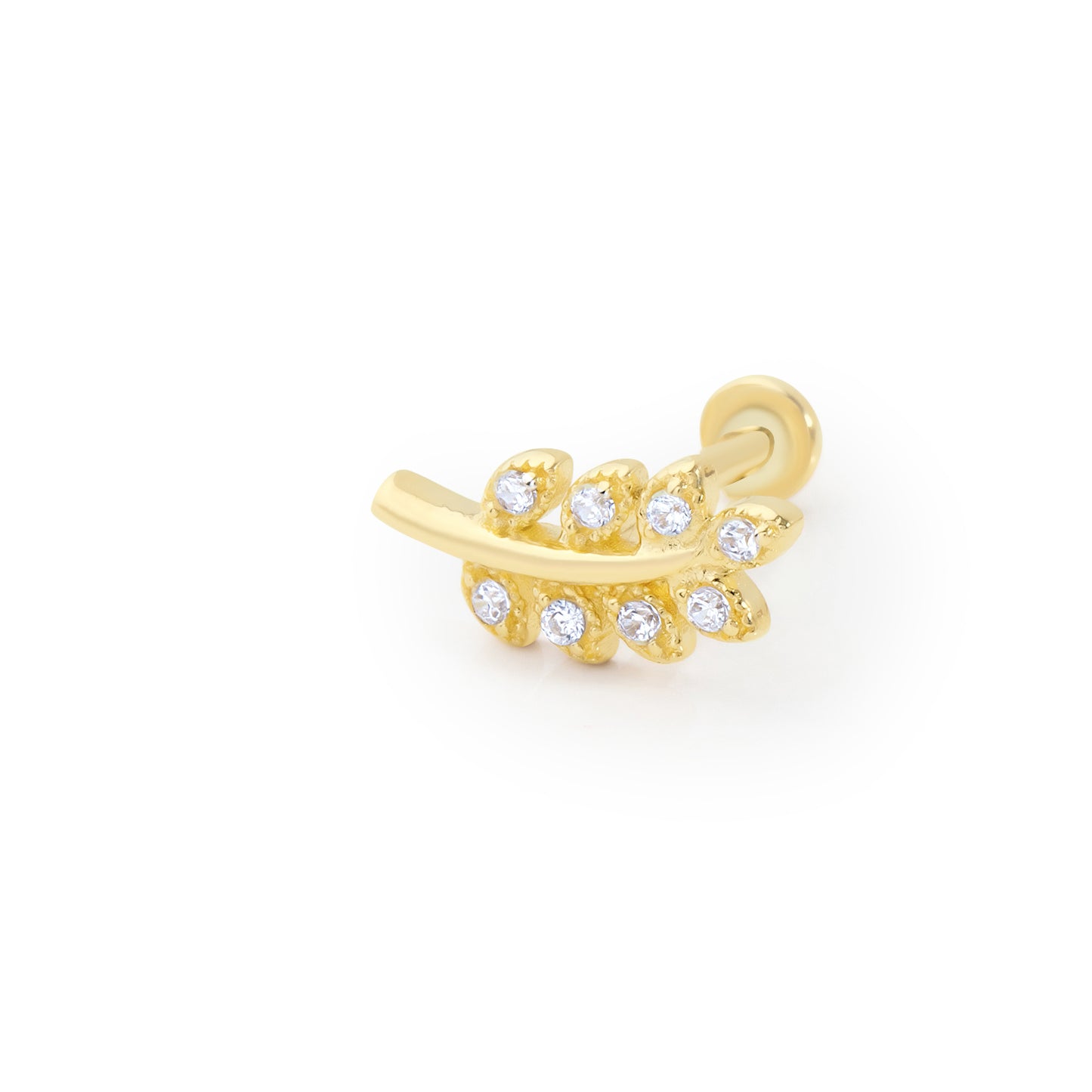 14 Ayar Altın Piercing - Taşlı Yaprak