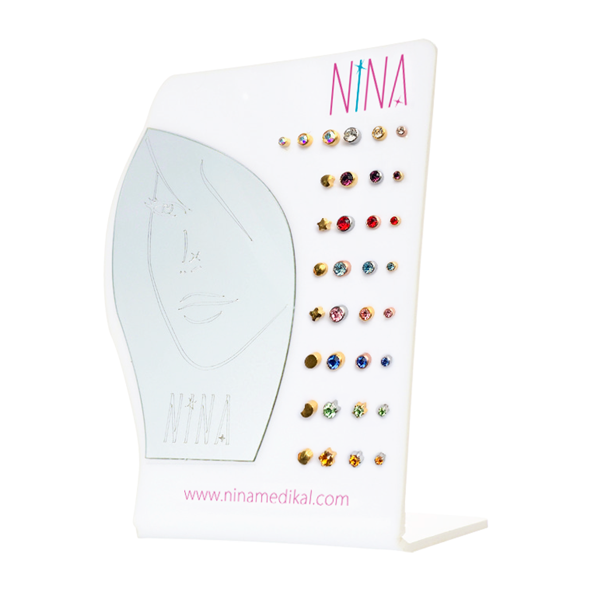 Tezgah Üstü Aynalı Kulak Delme Küpesi Sergileme Standı