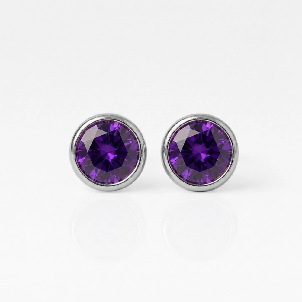 Cerrahi Çelik Kulak Delme Küpesi - Birthstone Amethyst Alerji Yapmayan (Çift)