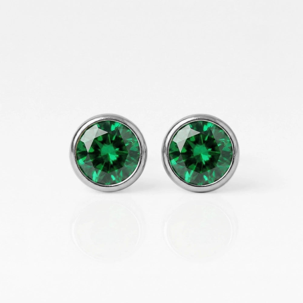 Серьги для прокола ушей из хирургической стали - Birthstone Emerald Гипоаллергенный (пара)