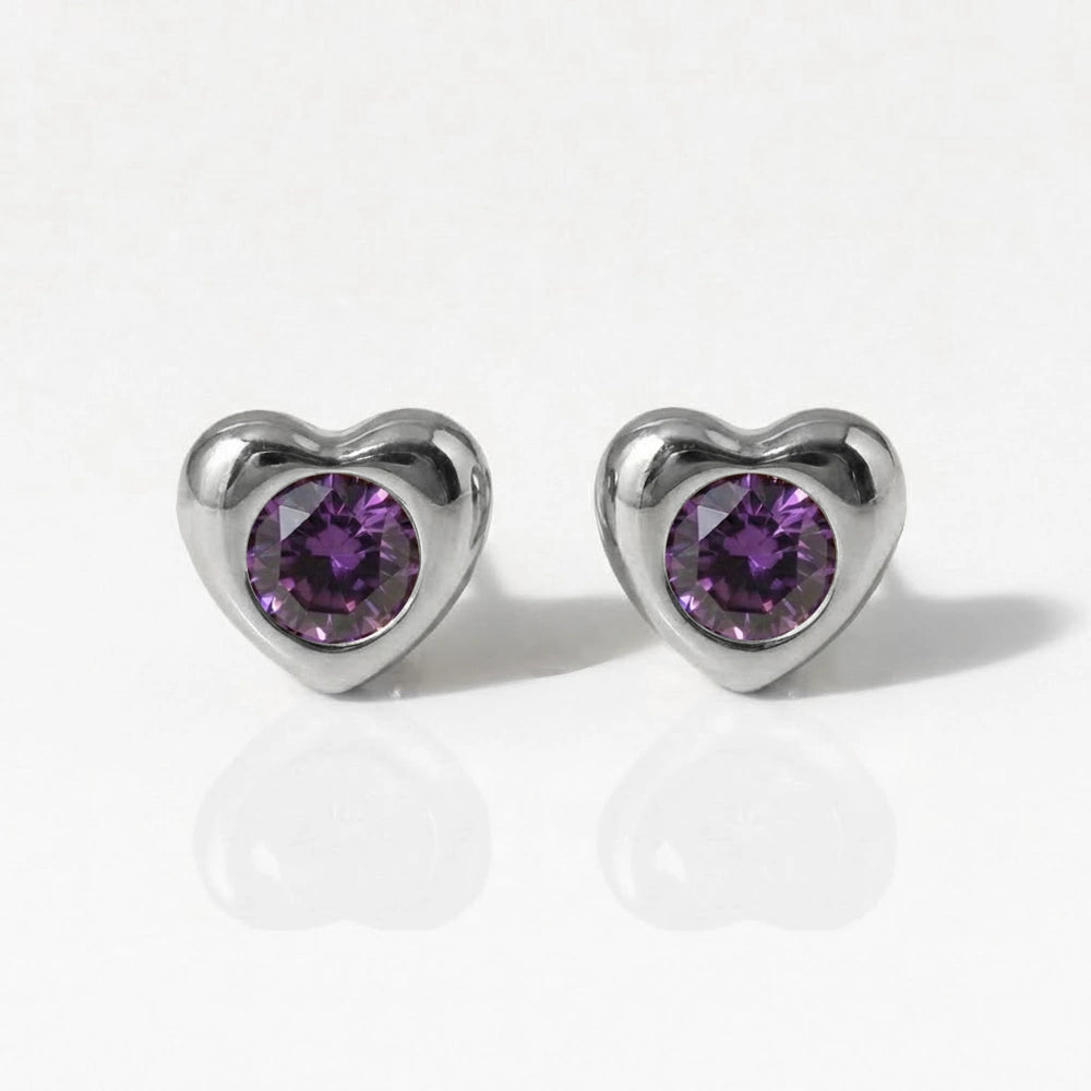 Серьги для прокалывания ушей из хирургической стали — Heartlite Amethyst гипоаллергенные (пара)
