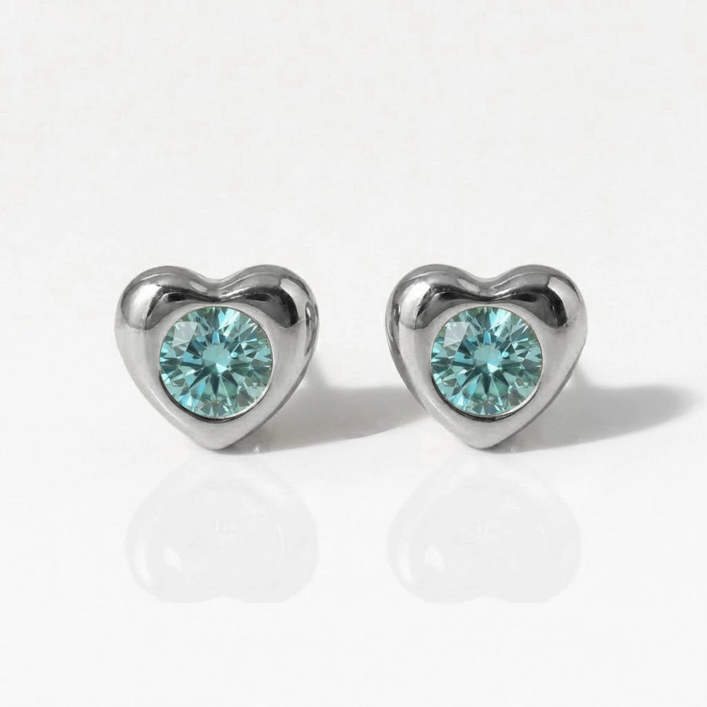 Серьги для прокалывания ушей из хирургической стали — Heartlite Aquamarine гипоаллергенные (пара)