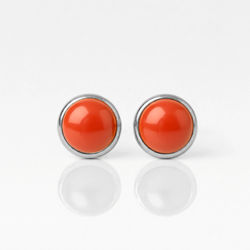 Серьги для прокалывания ушей из хирургической стали — Pearl Red Coral гипоаллергенные (пара).