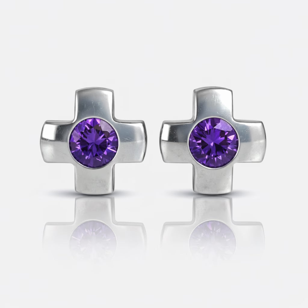 Surgical Steel Ear Piercing Studs - Crosslite Amethyst Hypoallergenic