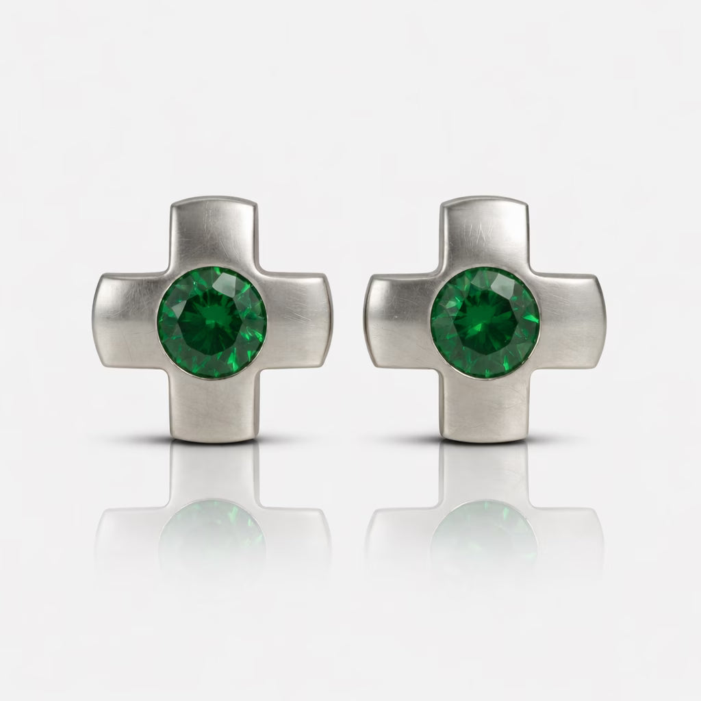 Серьги для прокалывания ушей из хирургической стали — Crosslite Emerald гипоаллергенные