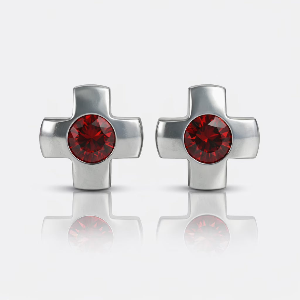 Серьги для прокалывания ушей из хирургической стали — Crosslite Garnet гипоаллергенные