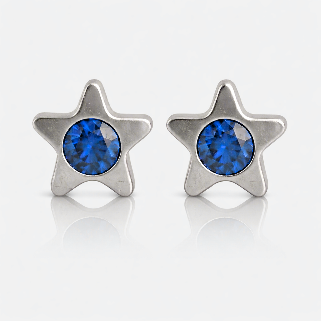 Cerrahi Çelik Kulak Delme Küpesi - Starlite Sapphire Alerji Yapmayan