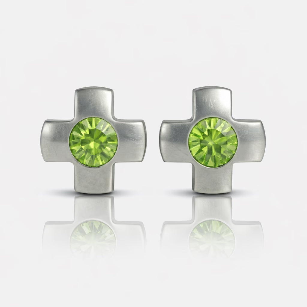 Cerrahi Çelik Kulak Delme Küpesi - Crosslite Peridot Alerji Yapmayan (Çift)