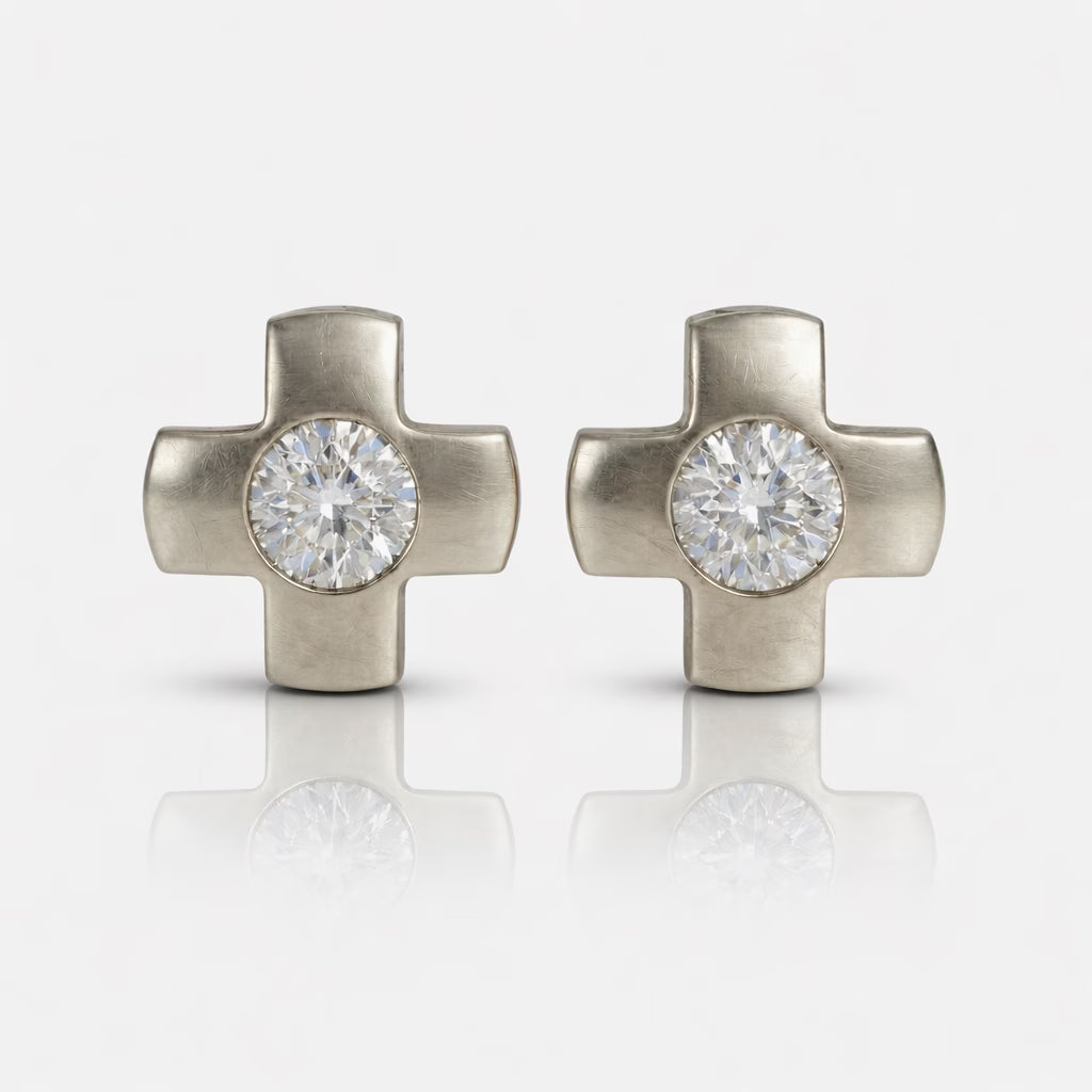 Cerrahi Çelik Kulak Delme Küpesi - Crosslite Crystal Alerji Yapmayan (Çift)