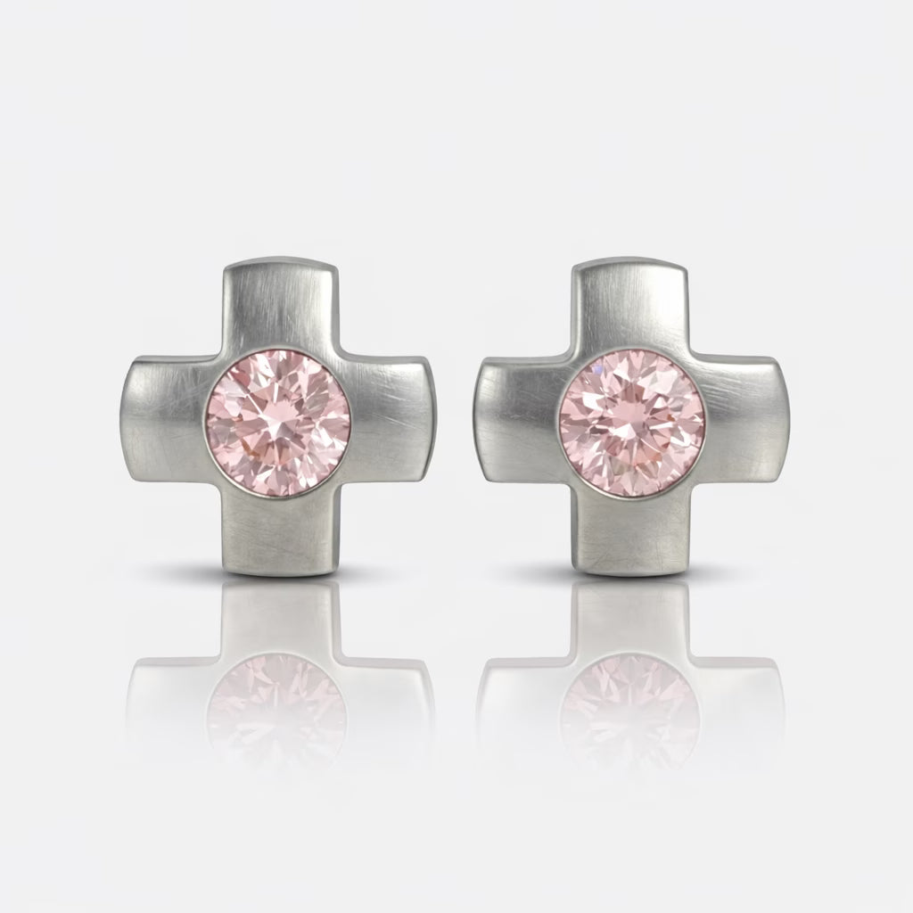 Cerrahi Çelik Kulak Delme Küpesi - Crosslite Light Rose Alerji Yapmayan (Çift)