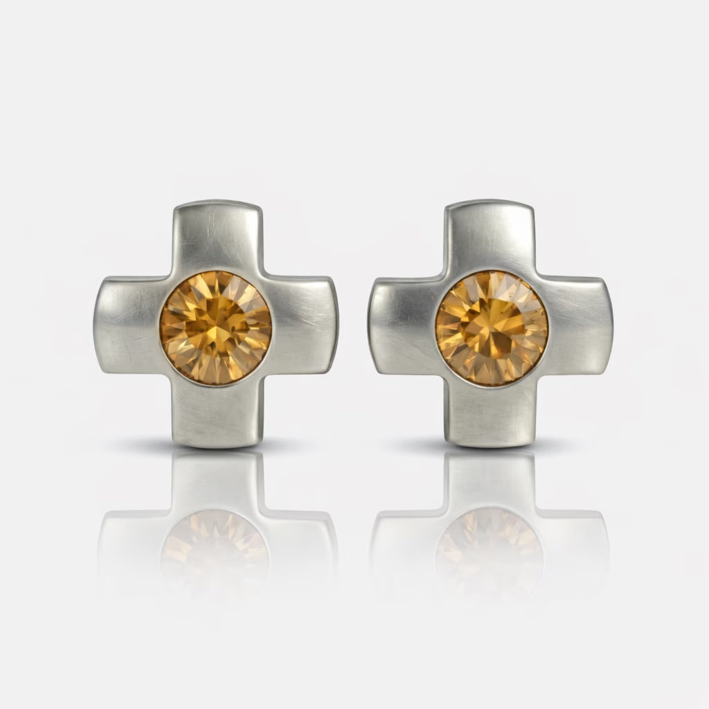 Cerrahi Çelik Kulak Delme Küpesi - Crosslite Topaz Alerji Yapmayan (Çift)