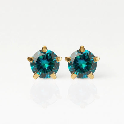 Gold Plated Surgical Steel Ear Piercing Studs - Birthstar Blue Zircon  Hypoallergenic