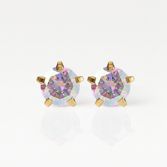 Altın Kaplama Cerrahi Çelik Kulak Delme Küpesi - Birthstar Rock Crystal Alerji Yapmayan (Çift)