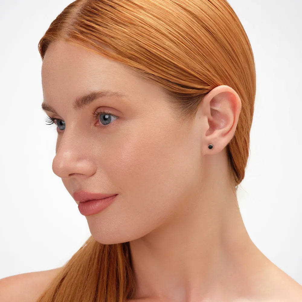 Surgical Steel Ear Piercing Studs - Pearl Black Onyx