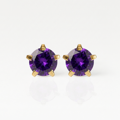 Altın Kaplama Cerrahi Çelik Kulak Delme Küpesi - Birthstar Amethyst Alerji Yapmayan 