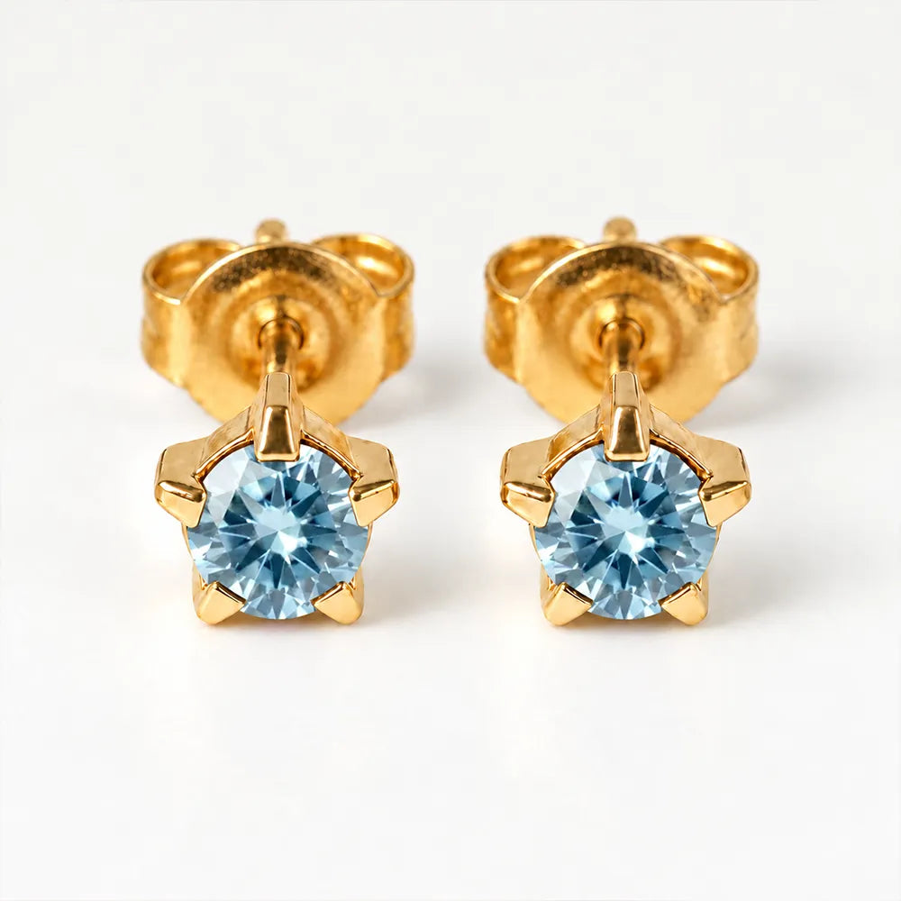 Серьги для прокола ушей с золотым покрытием - Birthstar Aquamarine Гипоаллергенный 