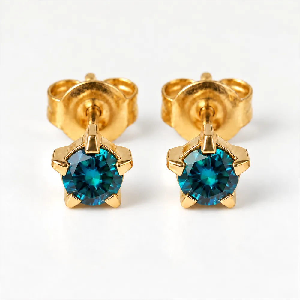 Gold Plated Surgical Steel Ear Piercing Studs - Birthstar Blue Zircon  Hypoallergenic