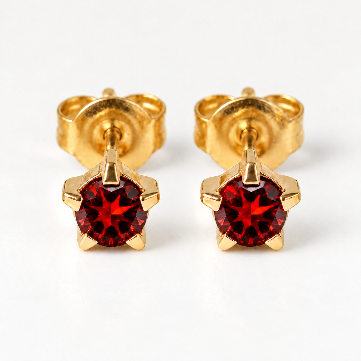 Gold Plated Surgical Steel Ear Piercing Studs - Birthstar Ruby Hypoallergenic (Pair)