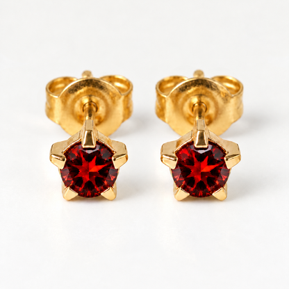 Gold Plated Surgical Steel Ear Piercing Studs - Birthstar Ruby Hypoallergenic (Pair)