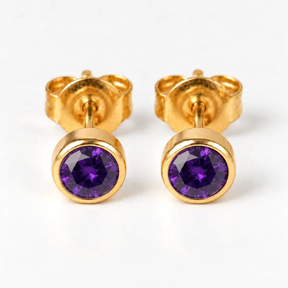 Серьги для прокола ушей с золотым покрытием - Birthstone Amethyst Гипоаллергенный 