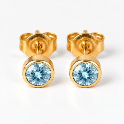 Gold Plated Surgical Steel Ear Piercing Studs - Birthstone Aquamarine Hypoallergenic